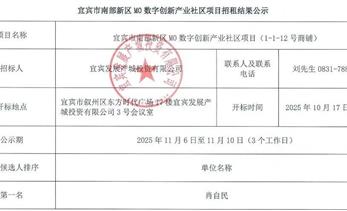 结果公示丨宜宾市南部新区M0数字创新产业社区项目招租结果公示